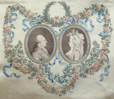 Deckel der Bonbonniere, zeigt Louis XVI (1754-93) und Marie Antoinette (1752-93), ca. 1785 (bedruckte Seide) von Jean-Francois Janinet